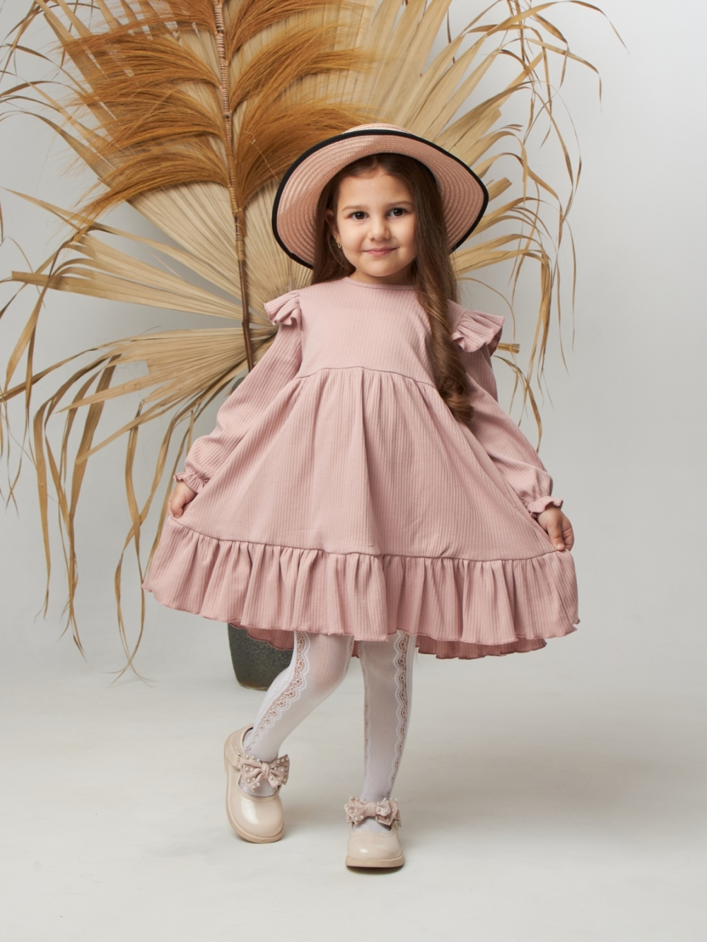 332. Платье детское из лапши, хлопок 100%, пудра, р. 74,80,86,92