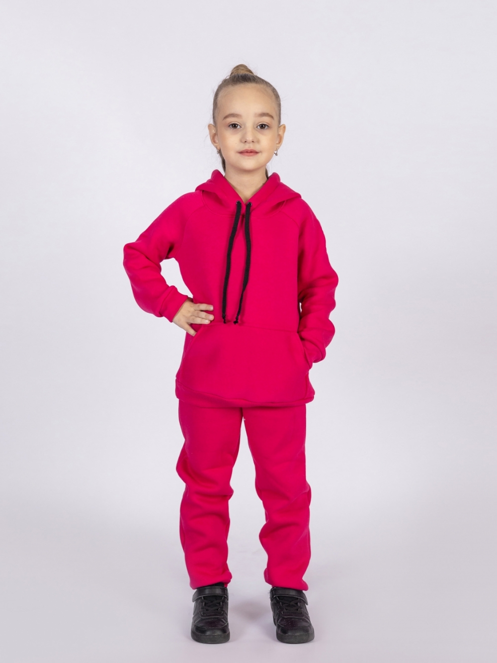 296-Ф. Свитшот с капюшоном + Штаны, хлопок 65%, 35% ПЭ, 3-х нитка (начес) фуксия 98,104,110,116