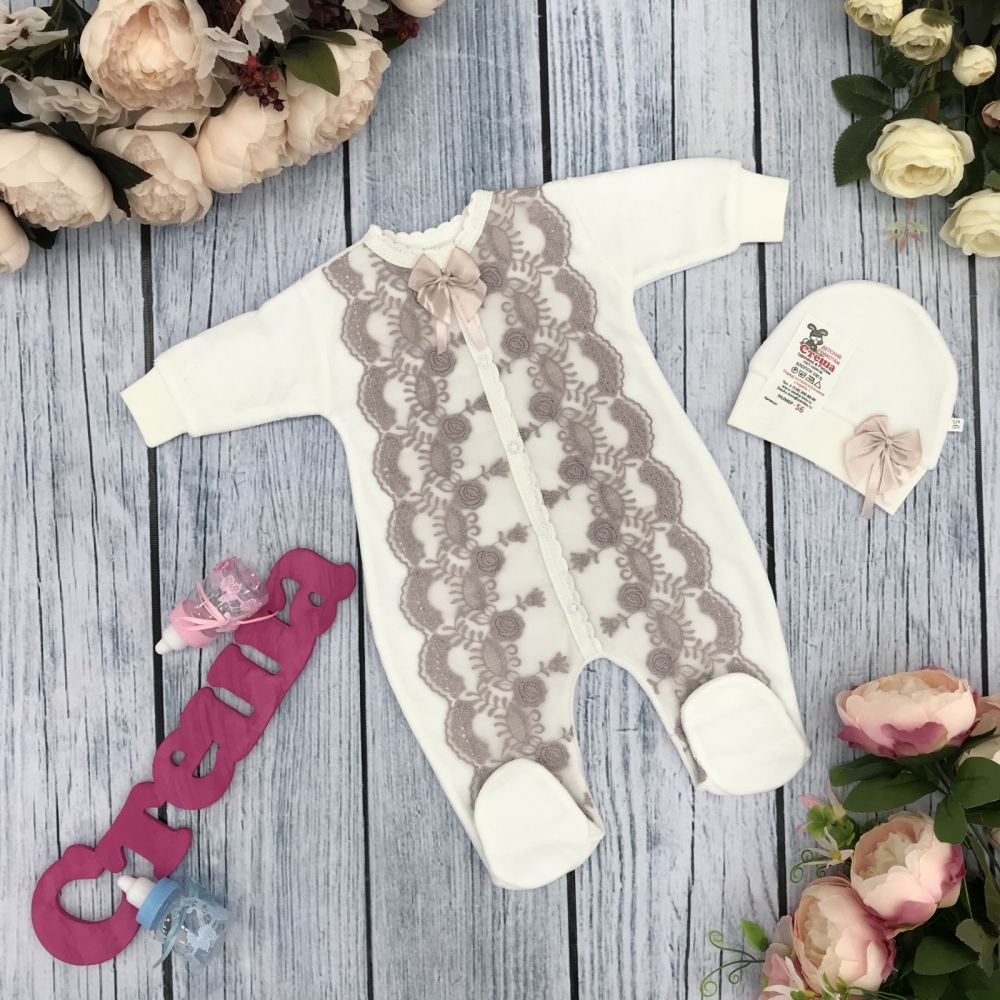 264-П. Комбинезон с шапкой, хлопок 80% велюр 20%  ПЭ, пудра