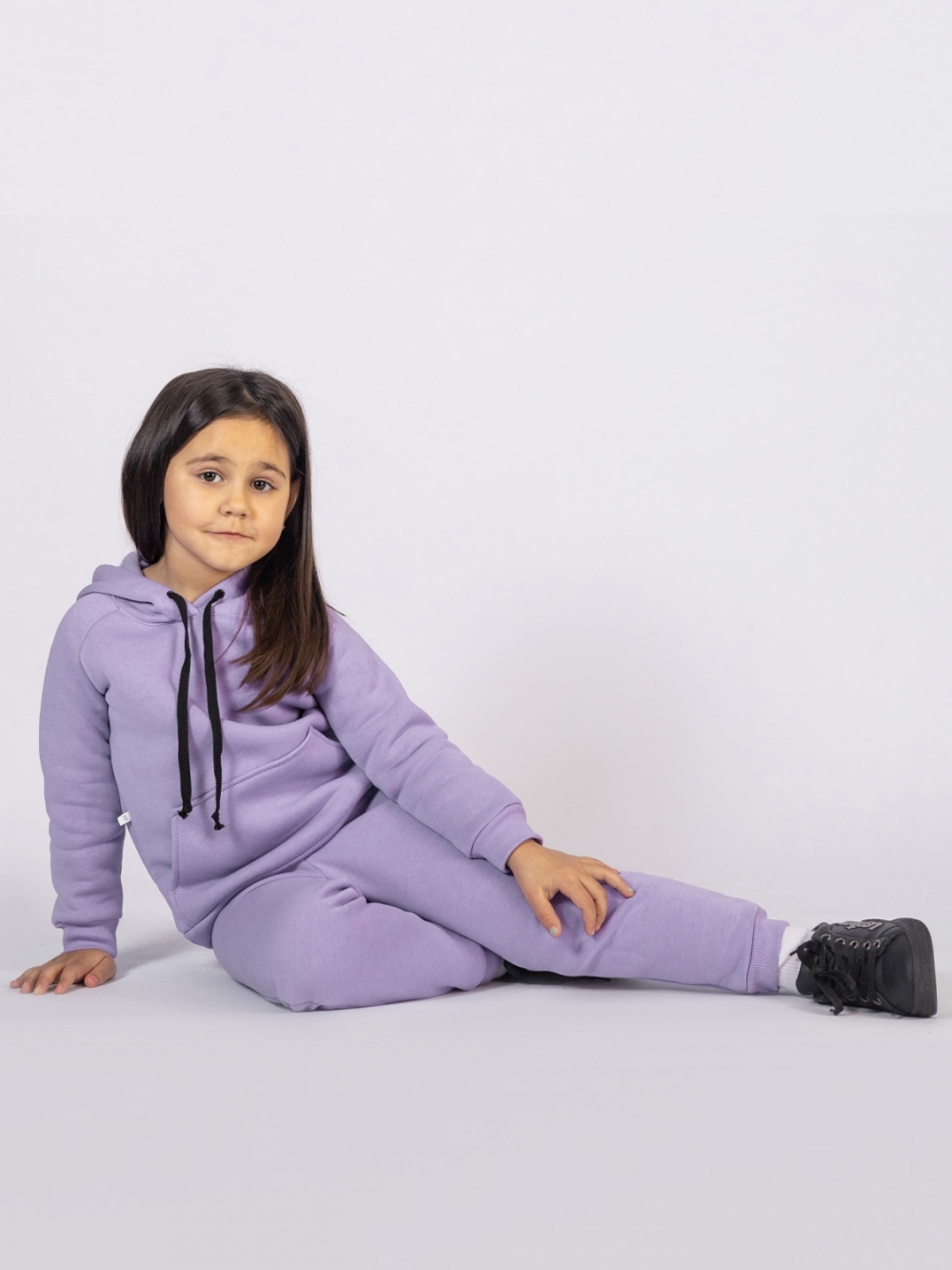 296-СР. Свитшот с капюшоном  + Штаны, хлопок 65%, 35% ПЭ, 3-х нитка (начес) сирень 122.128.134.140