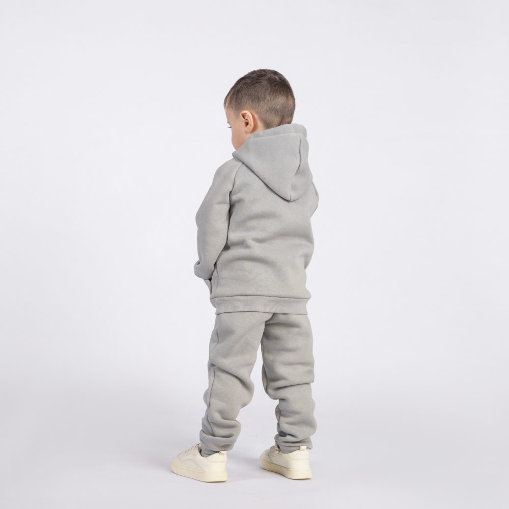 296-С. Свитшот с капюшоном  + Штаны, хлопок 65%, 35% ПЭ, 3-х нитка (начес) серый 80,86,92