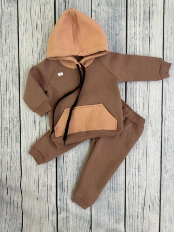 Купить оптом 296-РАЗ. Худи +Брюки детские, хлопок 65%, 35%  ПЭ, 3-х нитка (начес) разноцветный 80,86,92 в Ухте