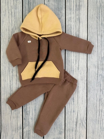 Купить оптом 296-РАЗ. Худи +Брюки детские, хлопок 65%, 35%  ПЭ, 3-х нитка (начес) разноцветный 80,86,92 в Ухте