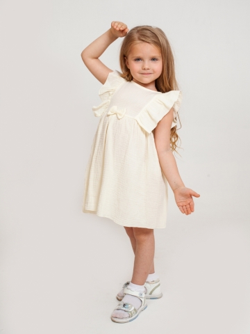 Купить 322-СЛ. Платье из муслина детское, хлопок 100% сливочный, р. 74,80,86,92 в Ухте
