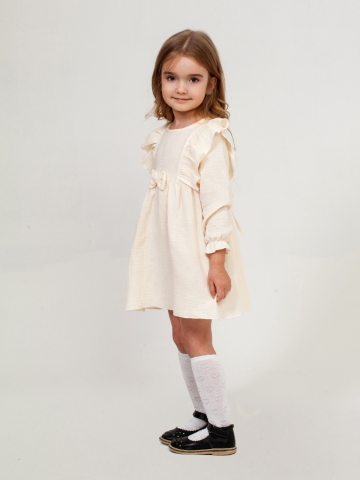 Купить 321-СЛ. Платье из муслина детское, хлопок 100% сливочный, р. 74,80,86,92 в Ухте