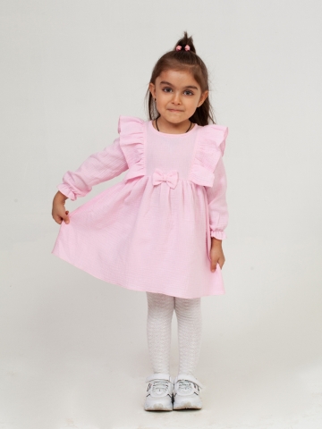 Купить 321-Р. Платье из муслина детское, хлопок 100% розовый, р. 74,80,86,92 в Ухте