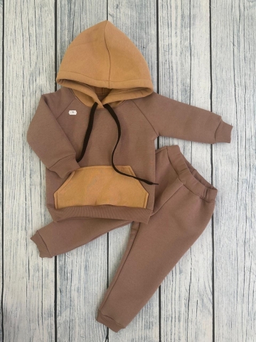 Купить оптом 296-РАЗ. Худи +Брюки детские, хлопок 65%, 35%  ПЭ, 3-х нитка (начес) разноцветный 80,86,92 в Ухте